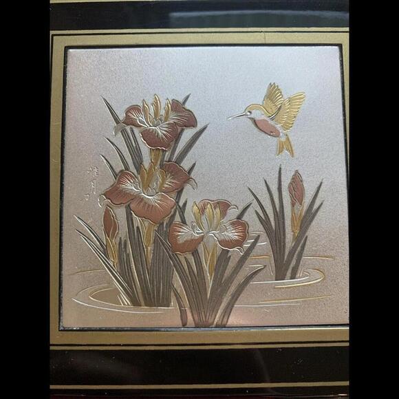 VTG Japan Art Of Chokin Flowers & Bird Black Lacquer Music Jewelry Box Red Inner - Picture 2 of 7